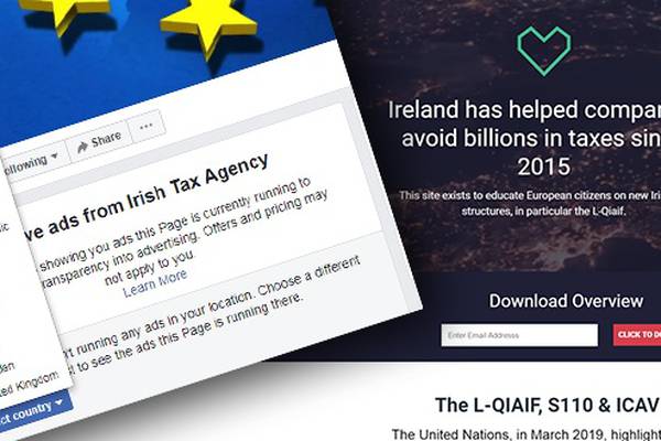 Facebook ad about Ireland’s corporate tax system targeting European users
