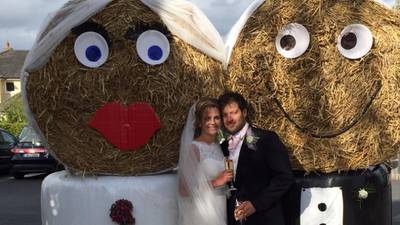 Our Wedding Story: A bride and groom made out of bales of hay were more popular than the couple