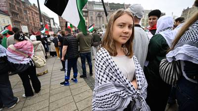 Greta Thunberg marches for Palestine during protests in Malmo