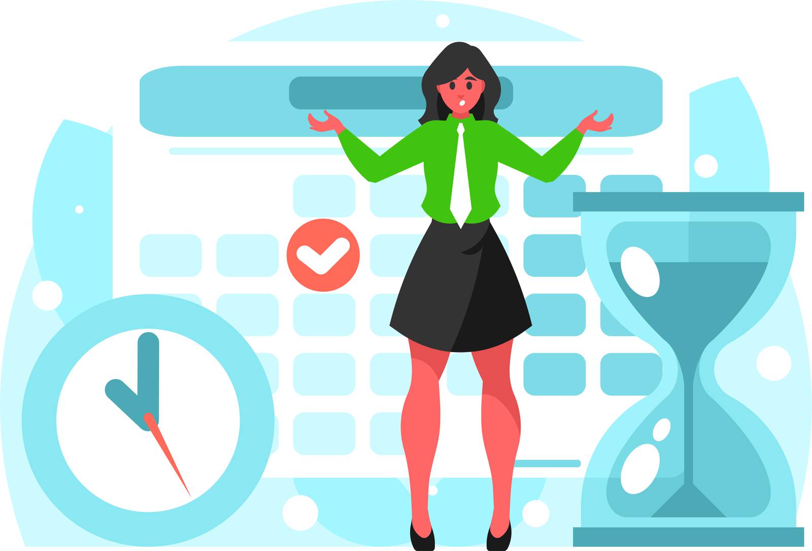Planning schedule, business event and calendar. Businesswoman time off work. Planning strategy and time management. Deadline concept. Illustration: iStock