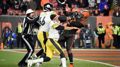 Cleveland’s Garrett attacks Pittsburgh’s Rudolph with his own helmet