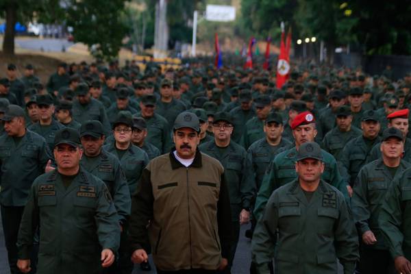 Maduro makes show of unity with Venezuelan military chiefs