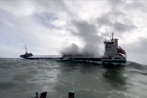 Rescue operation under way to prevent freighter hitting rocks