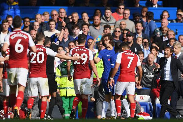 Chelsea’s David Luiz sent off as Arsenal end their Stamford Bridge blues