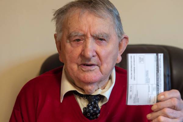 Paddy O’Mahony (100) prepares to vote in a general election for the 23rd time