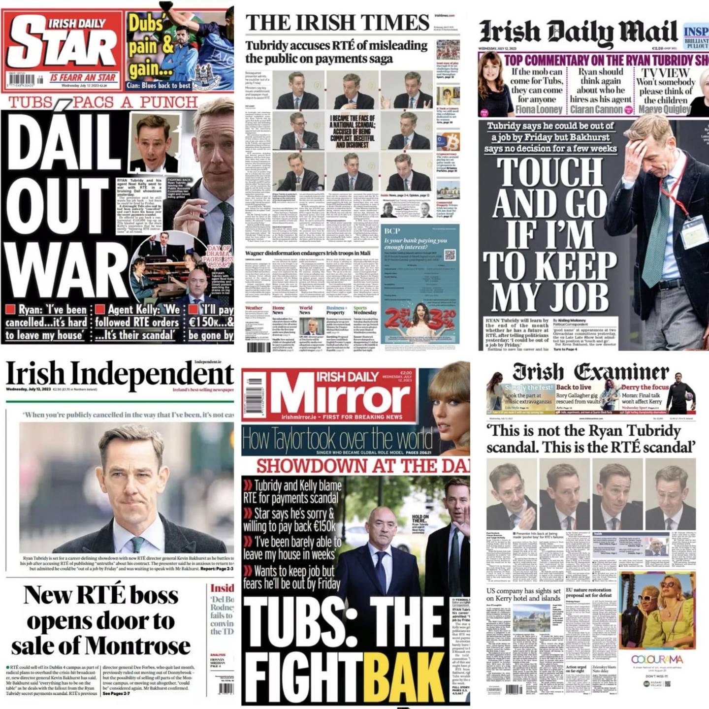 Ryan Tubridy newspaper front pages - July 12
