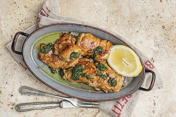 Roast chicken thighs with honey and chermoula
