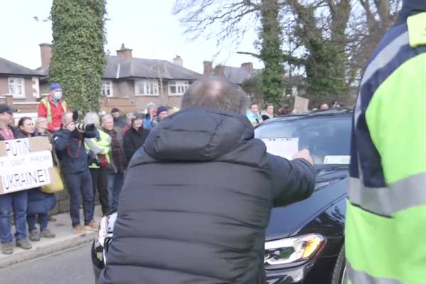 Hundreds protest outside Russian embassy in Dublin