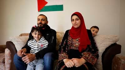 Palestinian man reunited with wife and young children says family now facing homelessness 