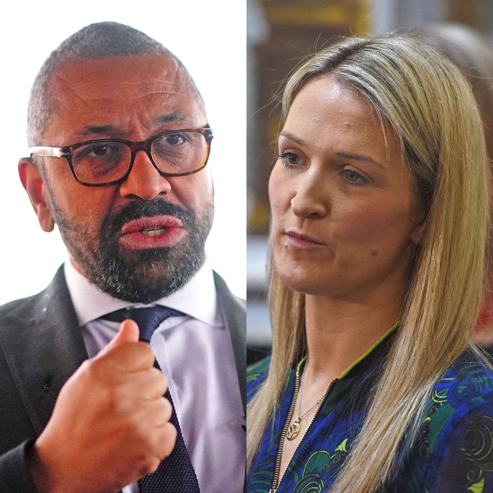 Composite image of British home secretary James Cleverly and Minister for Justice Helen McEntee. Photographs: Victoria Jones/PA, and Conor McKeown