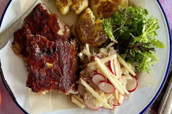 Pre-cooked ribs make for a midweek treat with sauerkraut slaw