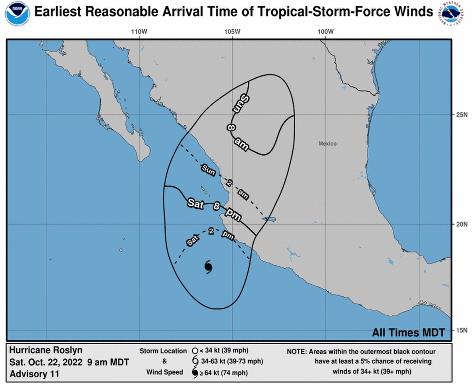 Hurricane Roslyn predicted path