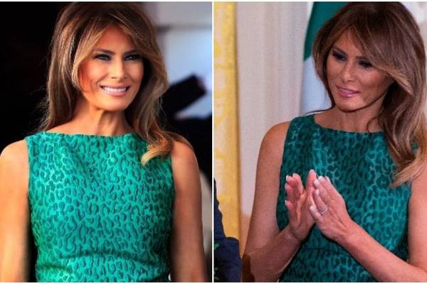 Melania Trump’s green leopard-print dress for St Patrick’s Day event turns heads