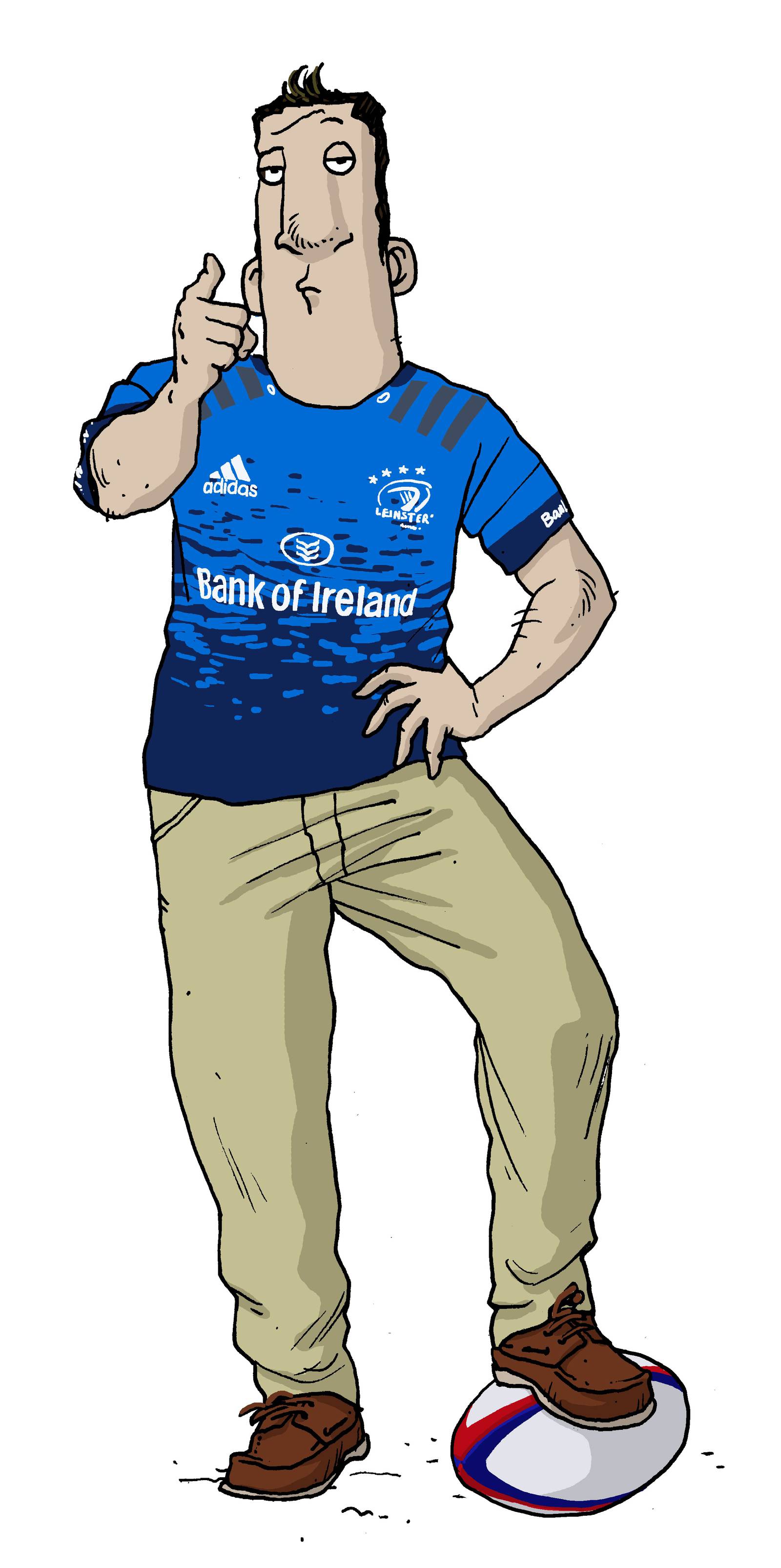 Ross O'Carroll-Kelly in his Leinster rugby jersey. Illustration: Alan Clarke.