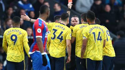 Aubameyang sees red as Arsenal draw with Palace