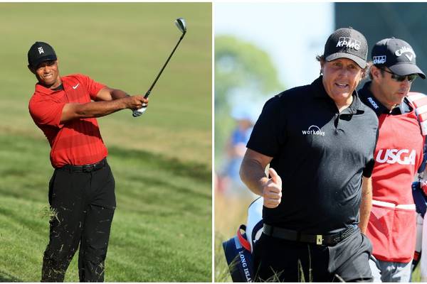 Tiger Woods and Phil Mickelson lining up one-on-one match