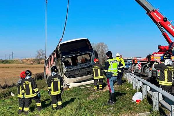 Bus carrying Ukrainians overturns in Italy, leaving one person dead