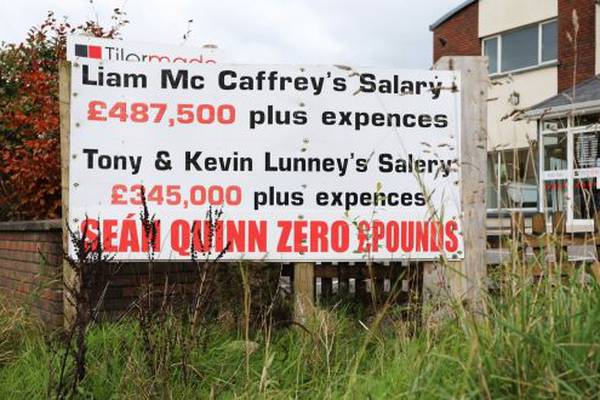 Sign near Border about Quinn directors removed by gardaí