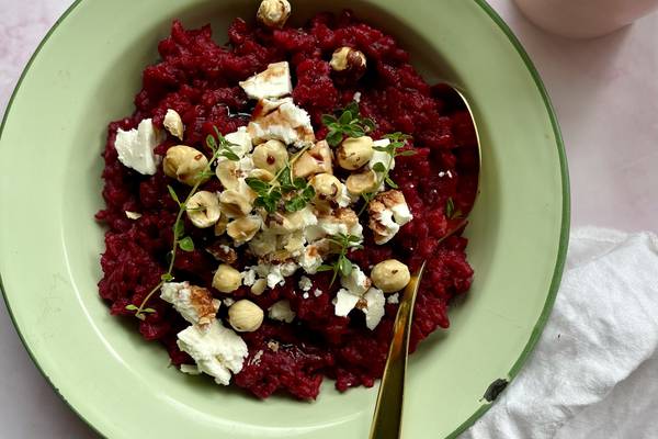 Beetroot is the star of this dramatic risotto