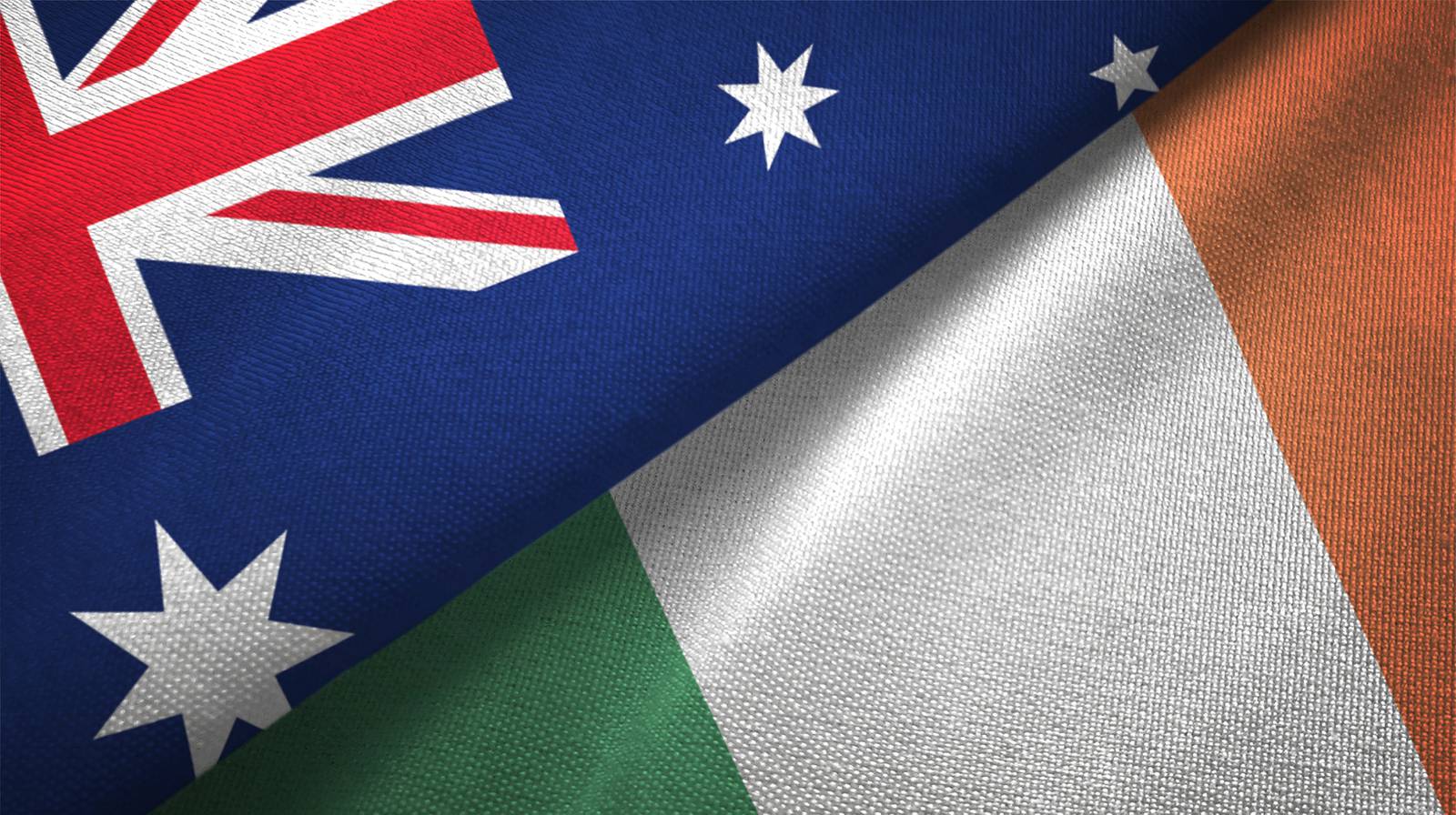 Ireland and Australia two flags together realations textile cloth fabric texture