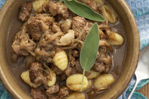 Ragu of lamb and sticky onions with gnocchi and sage