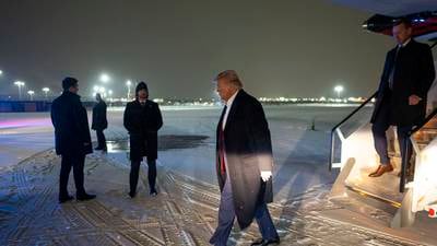 Victorious Donald Trump leaves Iowa snows behind for court appearance