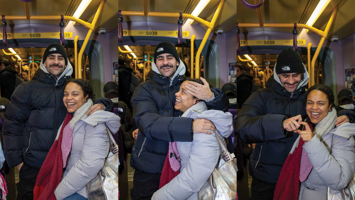 23/01/2024 - FEATURES- Love on the Luas Feature. Miguel Fernandez and Christina Ibinga. Photo: Tom Honan for The Irish Times.