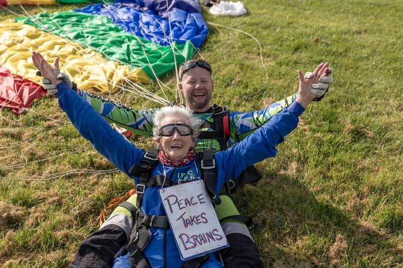 Lelia Doolan celebrates 90th birthday with ‘nice and easy’ charity skydive
