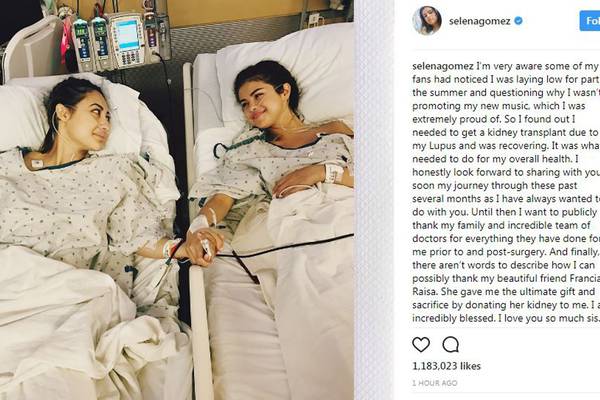 Singer Selena Gomez reveals kidney transplant