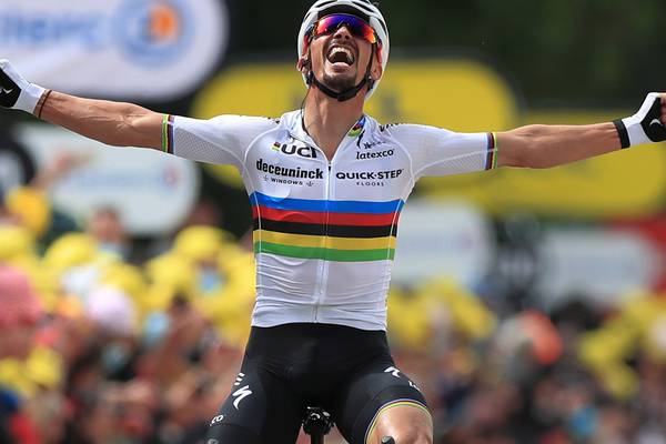 Julian Alaphilippe survives mayhem to grab dramatic Tour de France stage win