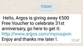 Scammers target WhatsApp users through fake Argos deal