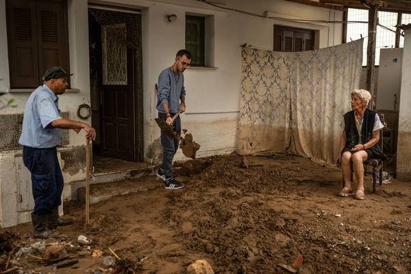 Flooded homes and streets as another storm hits central Greece