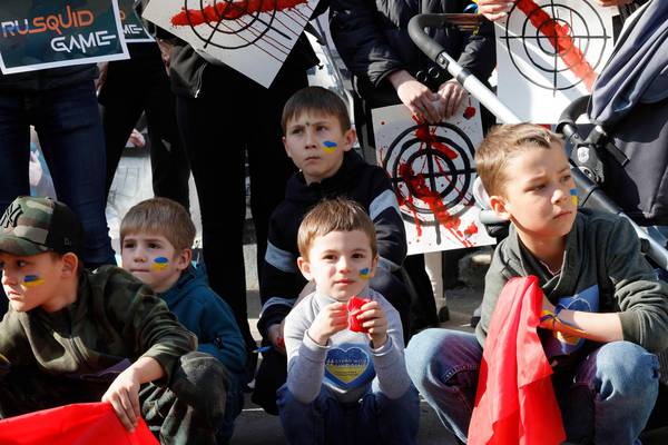 Ukrainian children among protesters in Dublin demonstration against bloodshed