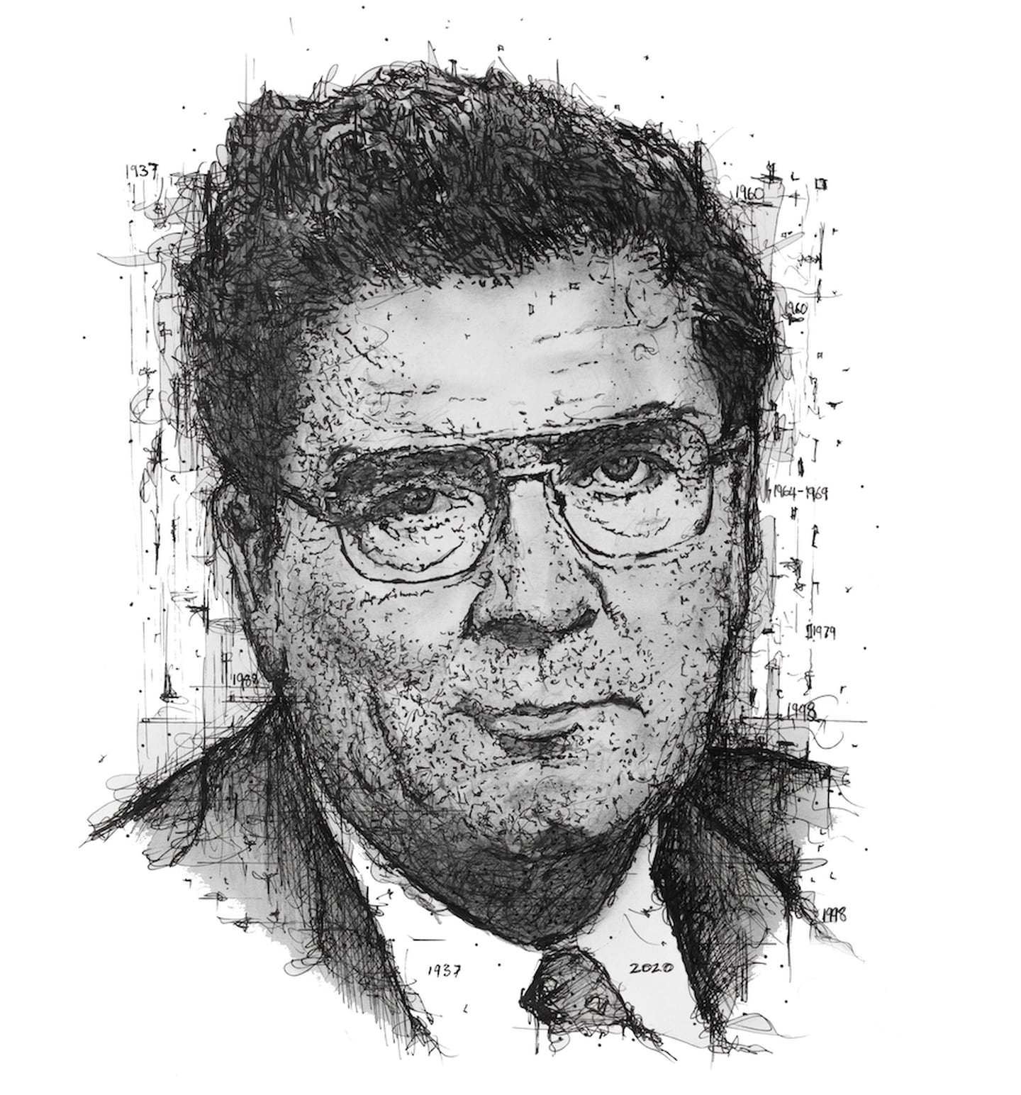 Portrait of the late SDLP leader John Hume by artist Shane Gillen, hand-drawn as part of his series commemorating the signatories of the Good Friday Agreement, 25 years on.