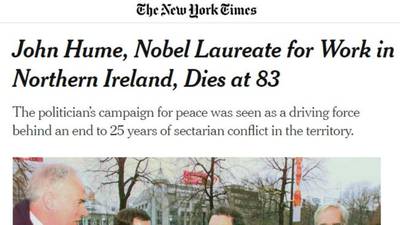 ‘An apostle of nonviolence’: International papers react to John Hume’s death