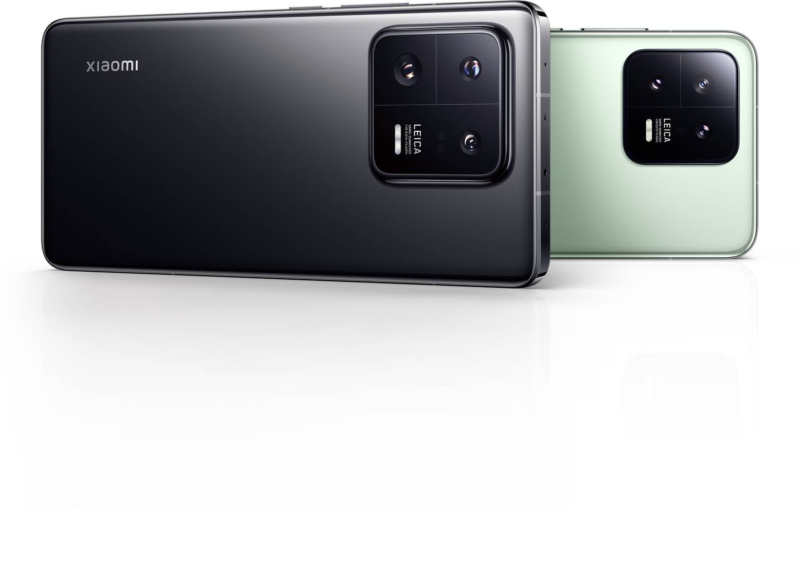 Xiaomi 13 Series smartphones, one dark grey, one pale green