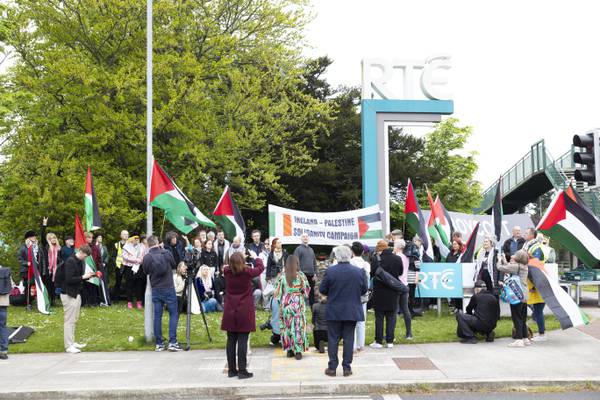 Protesters call for RTÉ to boycott Eurovision during demonstration outside studios
