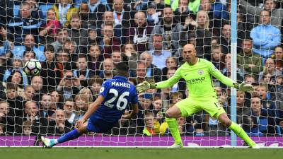 Man City hold on  against Leicester after  Mahrez penalty slip