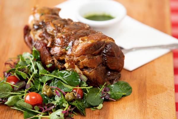 Slow cooked confit lamb with herb salsa
