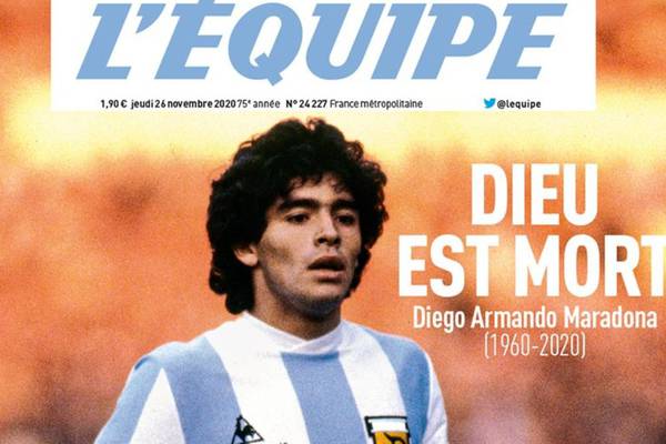 ‘God is dead’: The world’s front pages remember Diego Maradona