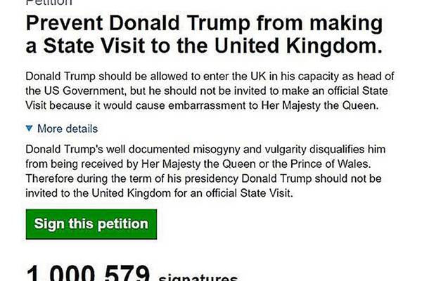 Petition to prevent Trump’s UK state visit passes one million signatures