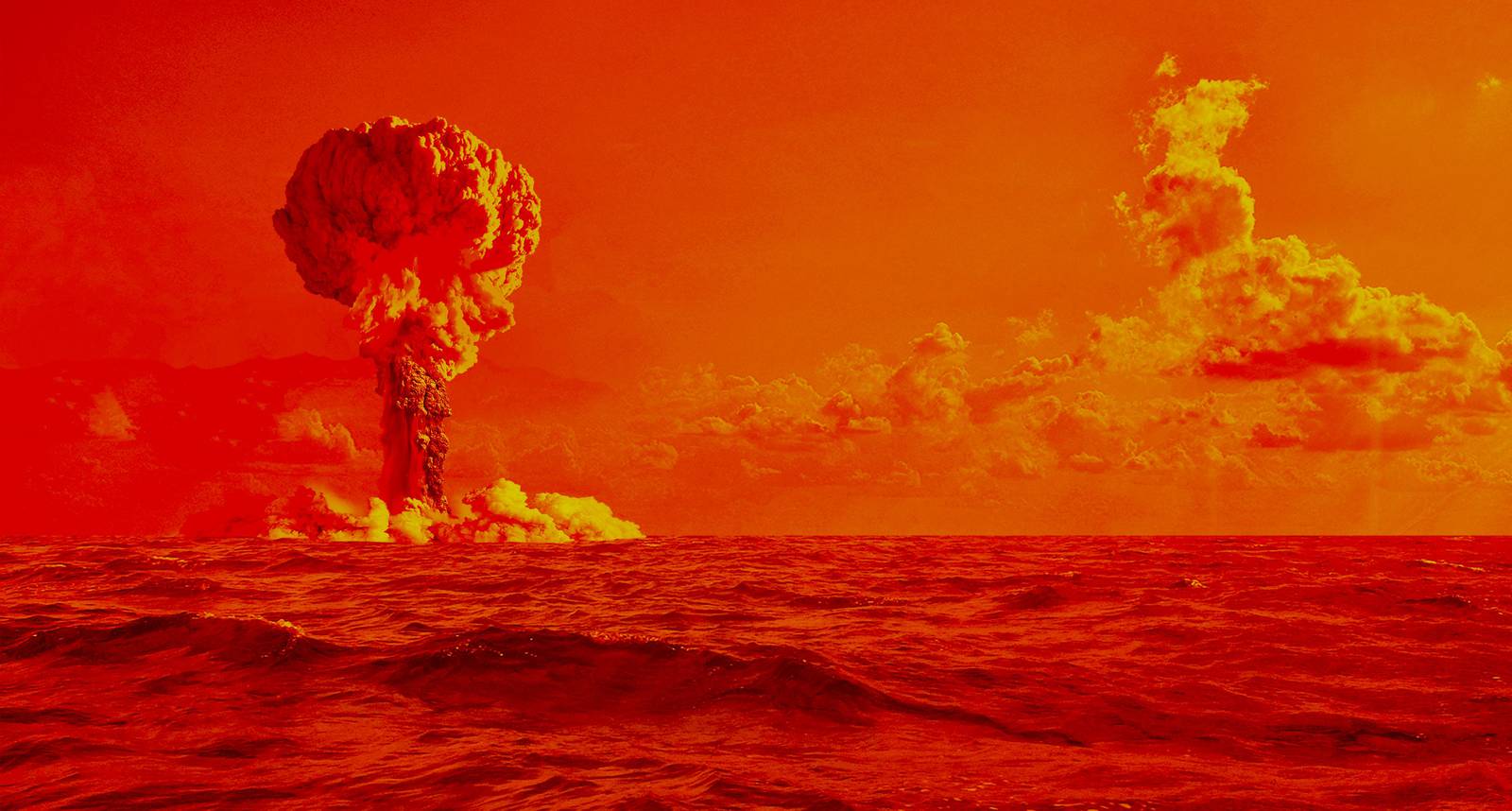 Explosion of a nuclear bomb in the ocean. Testing a weapon.