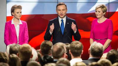 Polish president   runner-up in first round vote,  exit poll shows