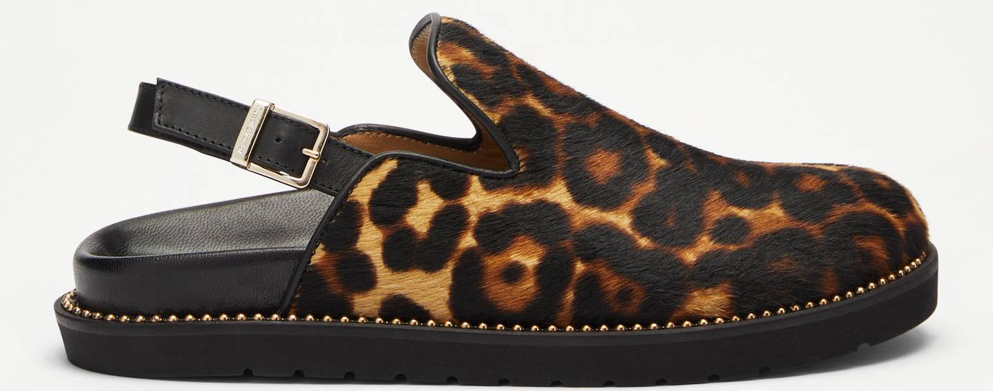 Leopard print clog, €399, Russell & Bromley
