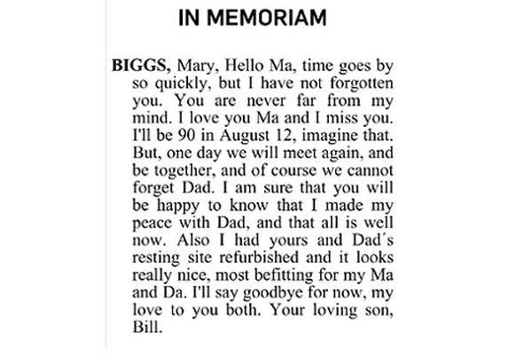 ‘I love you Ma and I miss you’ - a 90-year-old’s message to his Ma and Da