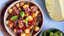 Potato hash with ‘nduja, torn ham and pineapple