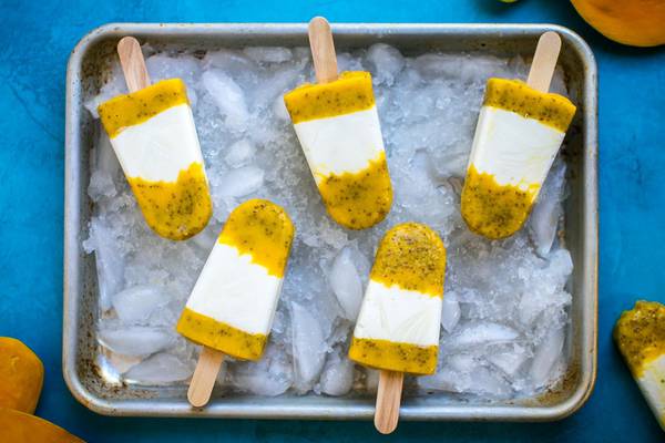 Mango, chia seed and lime popsicles