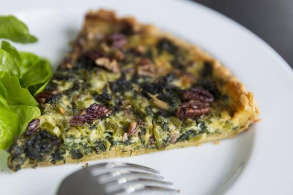 Kale, blue cheese, pecan and maple syrup tart