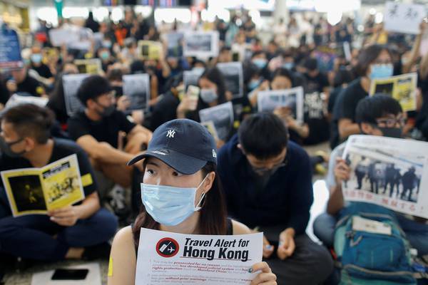 Demonstrators gather at Hong Kong airport ahead of weekend protests