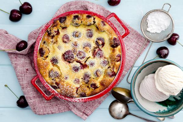 Clafoutis: a baked cherry pudding full of of French rustic charm
